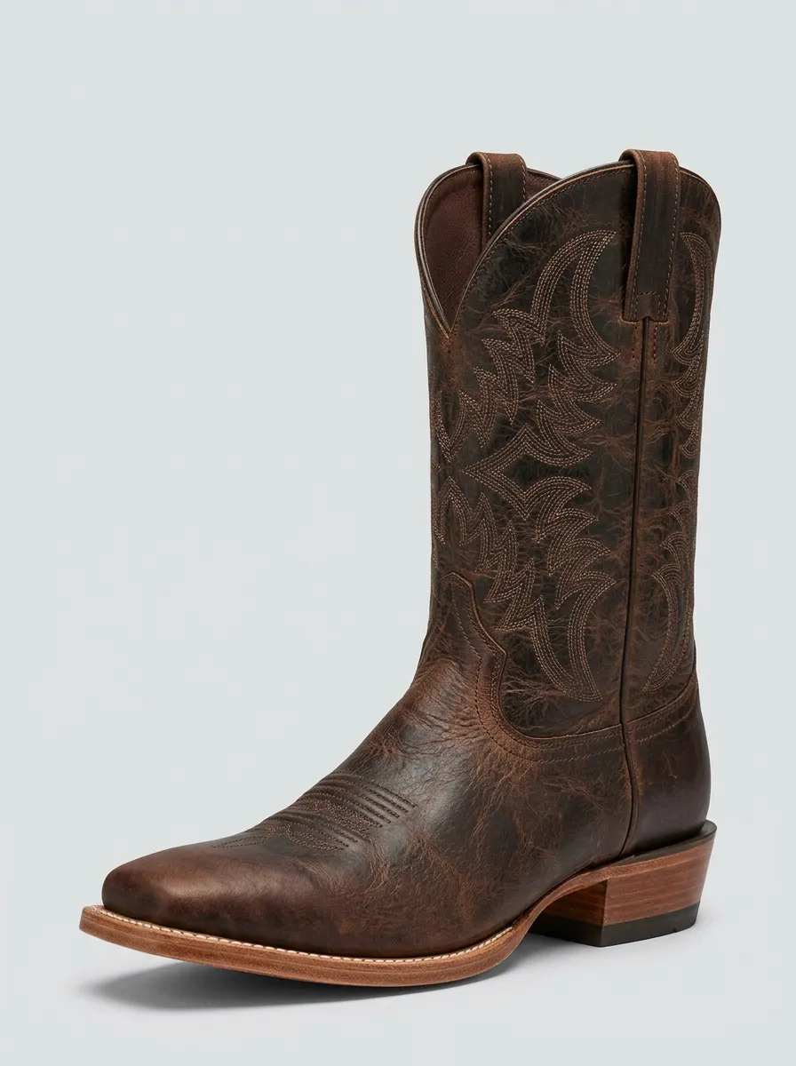 Ranchwear Embroidered Distressed Leather-Look Profile Men's Western Cowboy Boots