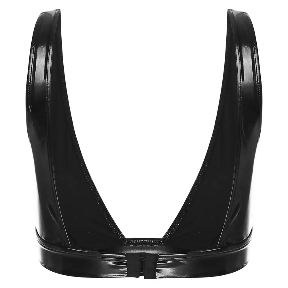 Latex-Effect Deep-Plunge Bra with Back Closure