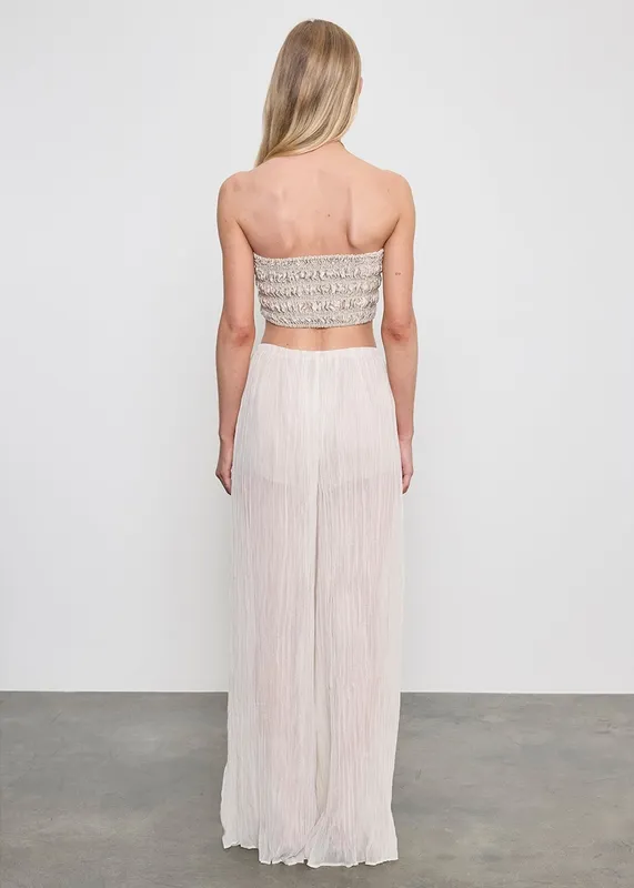 Satin Smocked Top Champagne