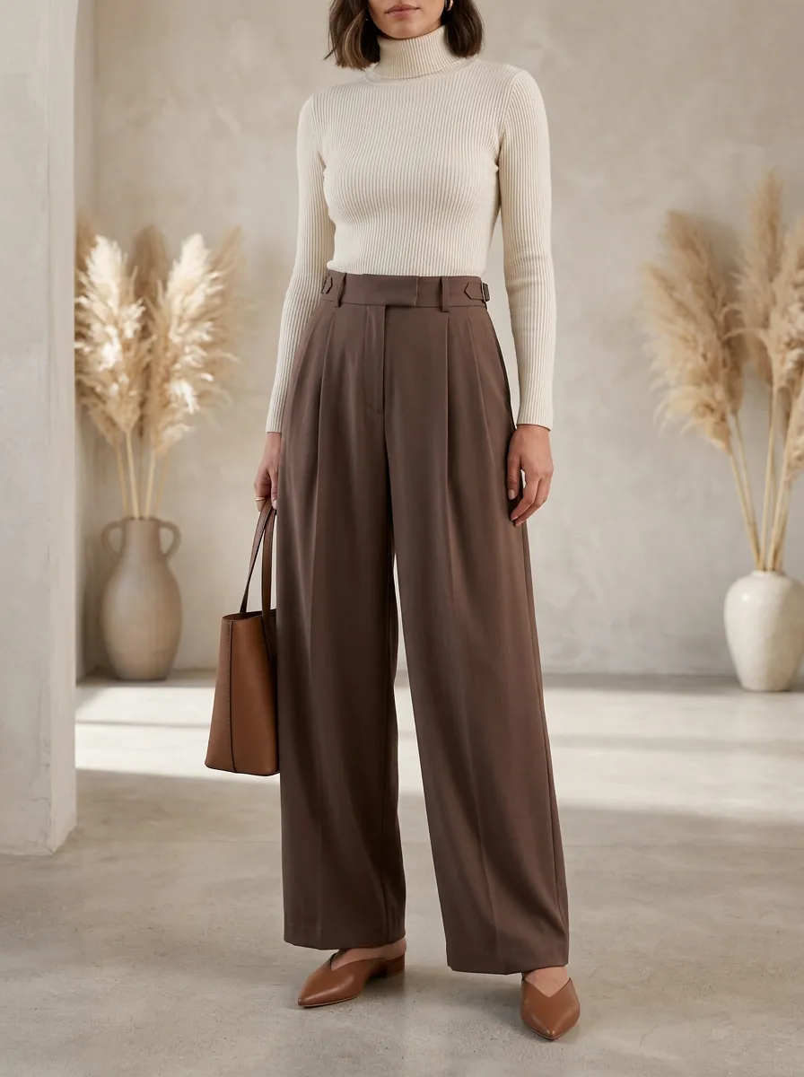 High-Waist Pleated Draped Women's Wide-Leg Trousers