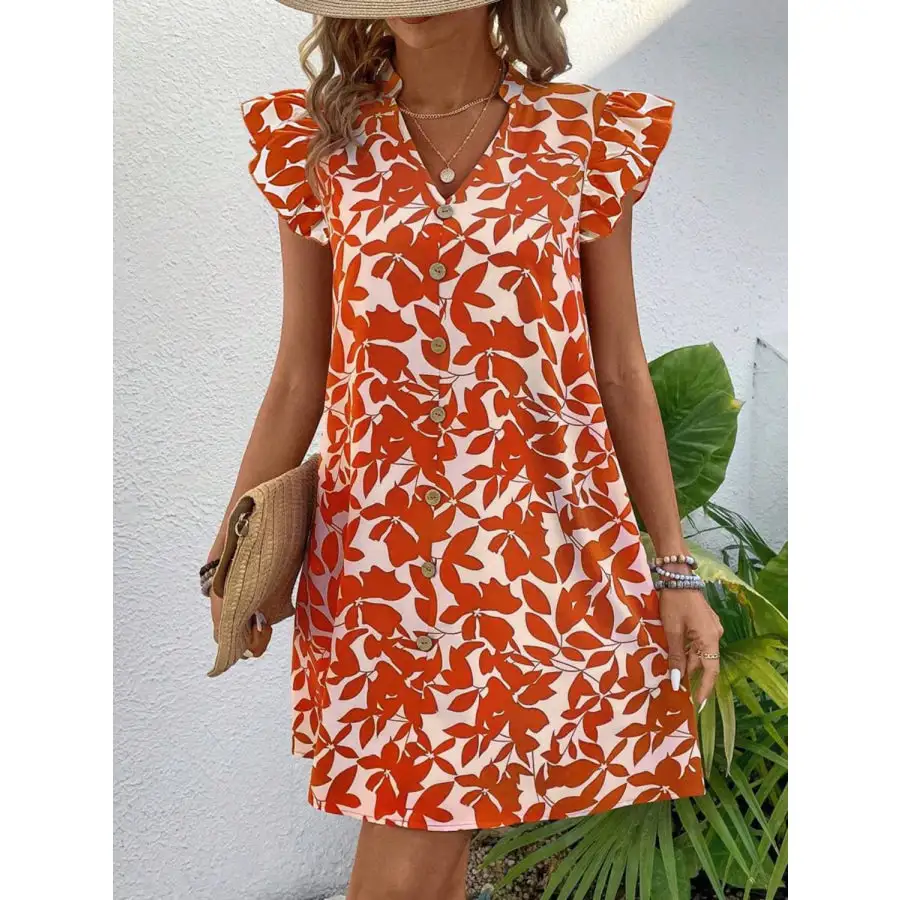 Notched Cap Sleeve Mini Dress