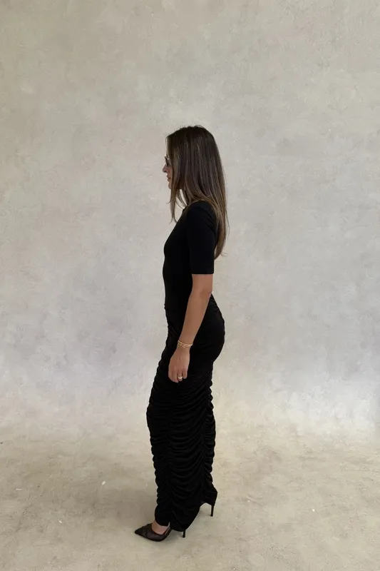 Black Draped Maxi Dress