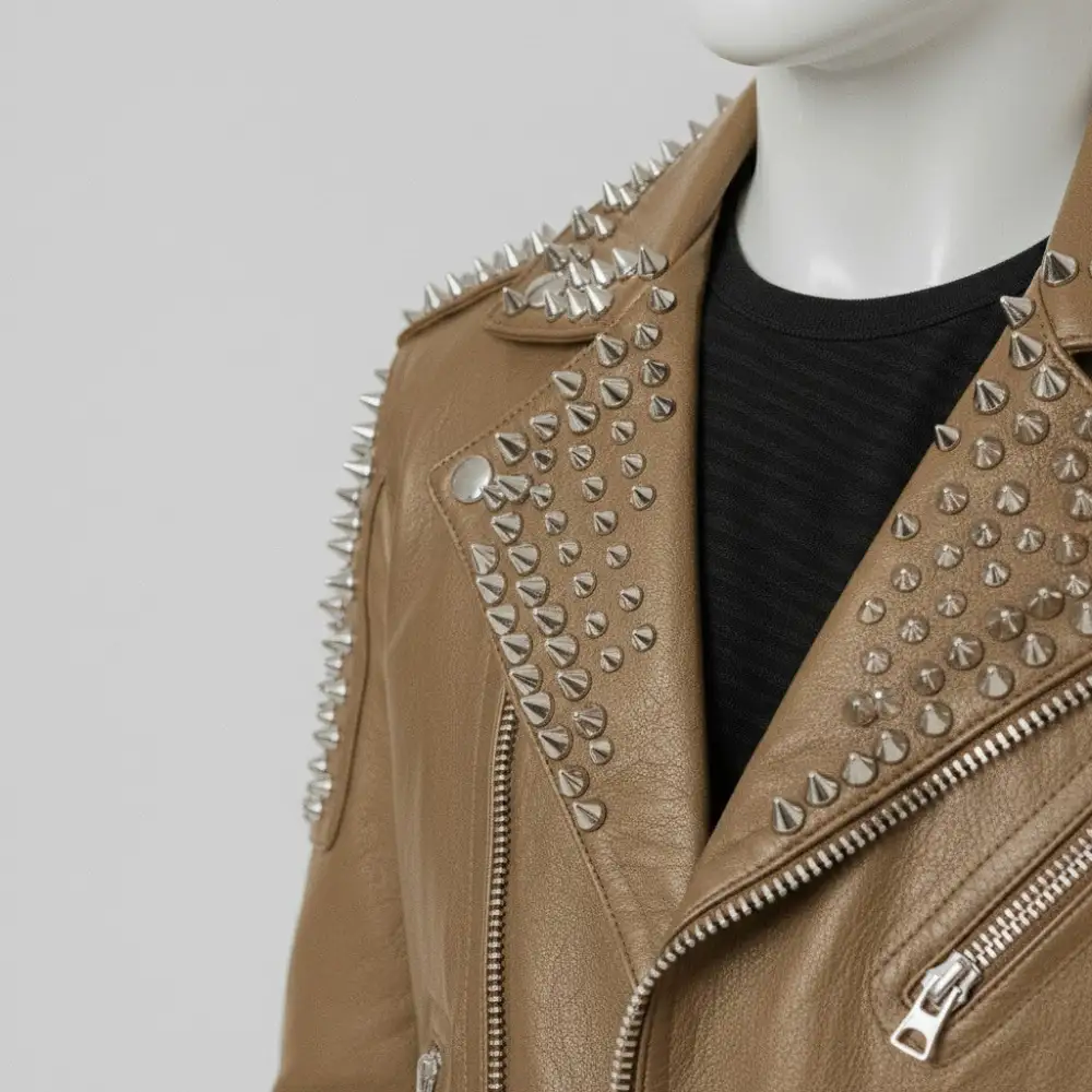 Cowhide Biker Motorcycle Studded Jacket