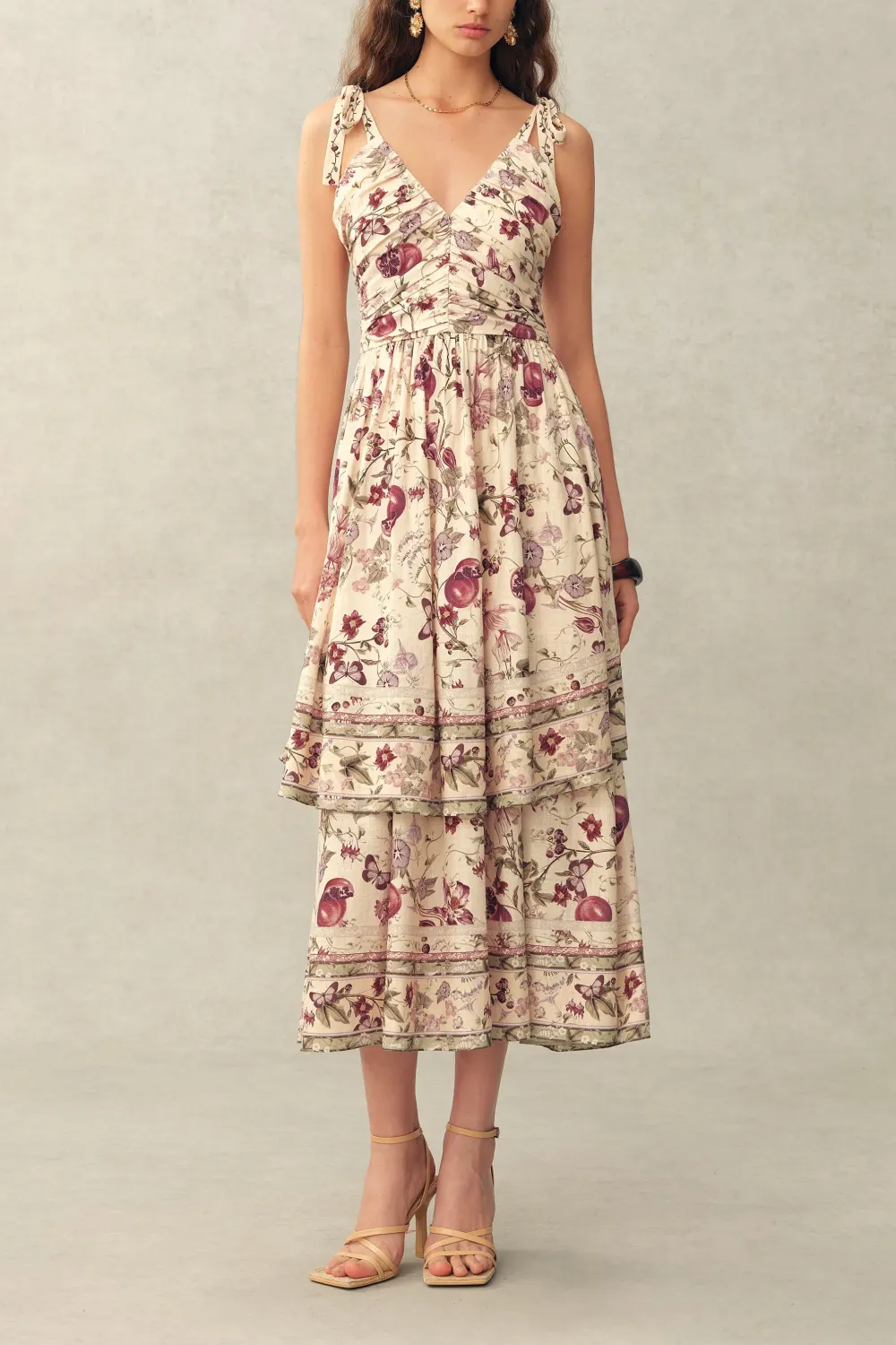 Sleeveless Floral Linen Blend Midi Dress