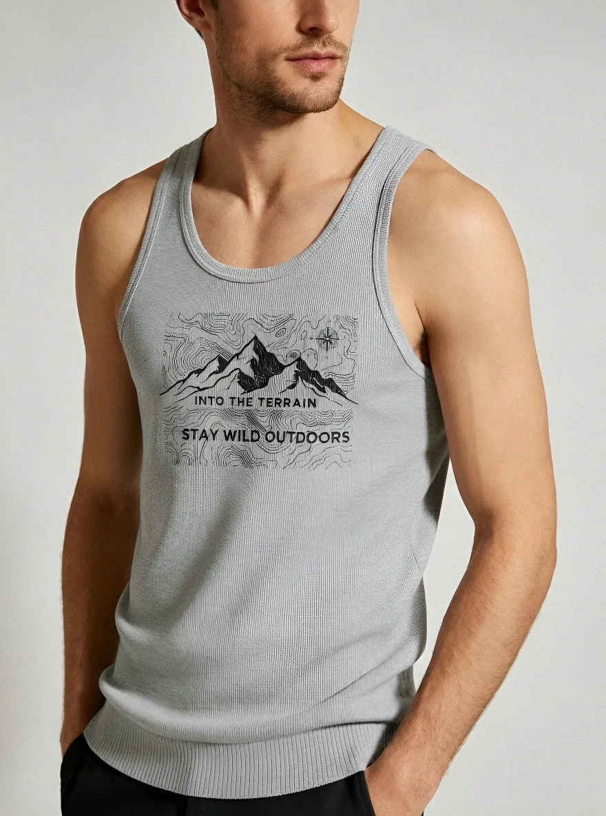 Men's Hiking Outdoor Lover Mountain Topographic Printed Tank Top