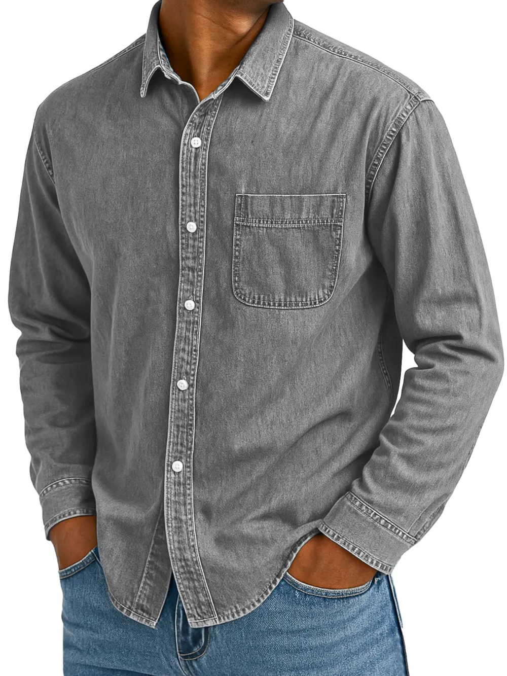 Comfort Fit Long Sleeve Camp Collar Pocket Shirt