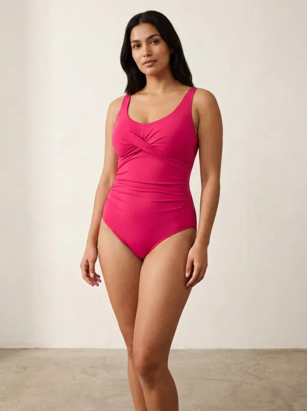 Classic Style Cross-Front Ruched One-Piece Swimsuit