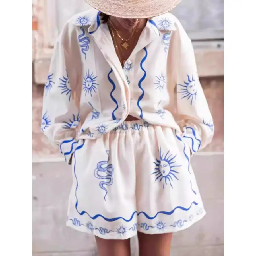 Relaxed Printed Button Up Shirt and Shorts Set