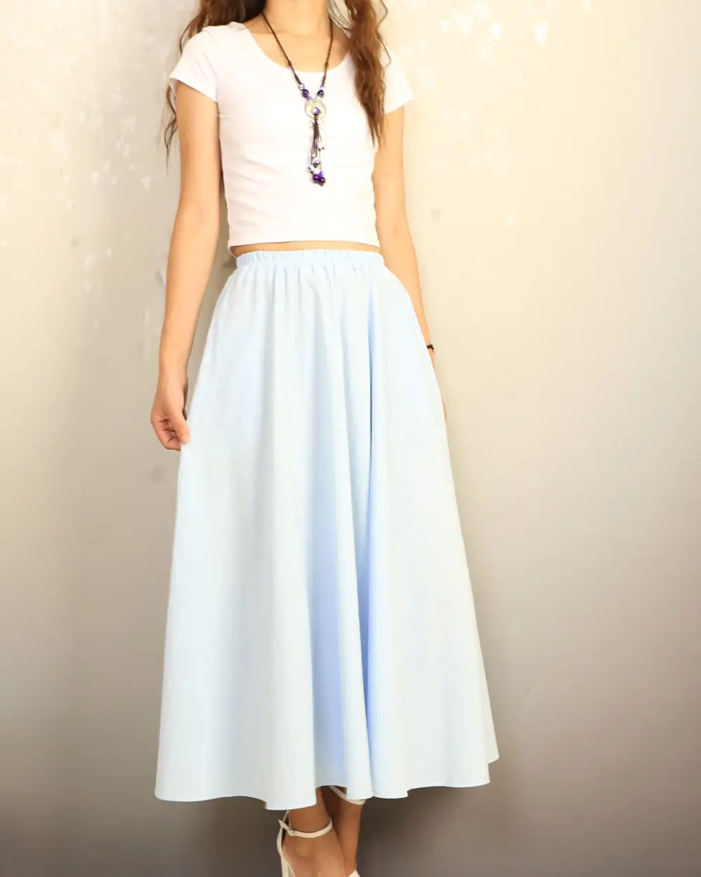 Boho Linen Flared Midi Skirt