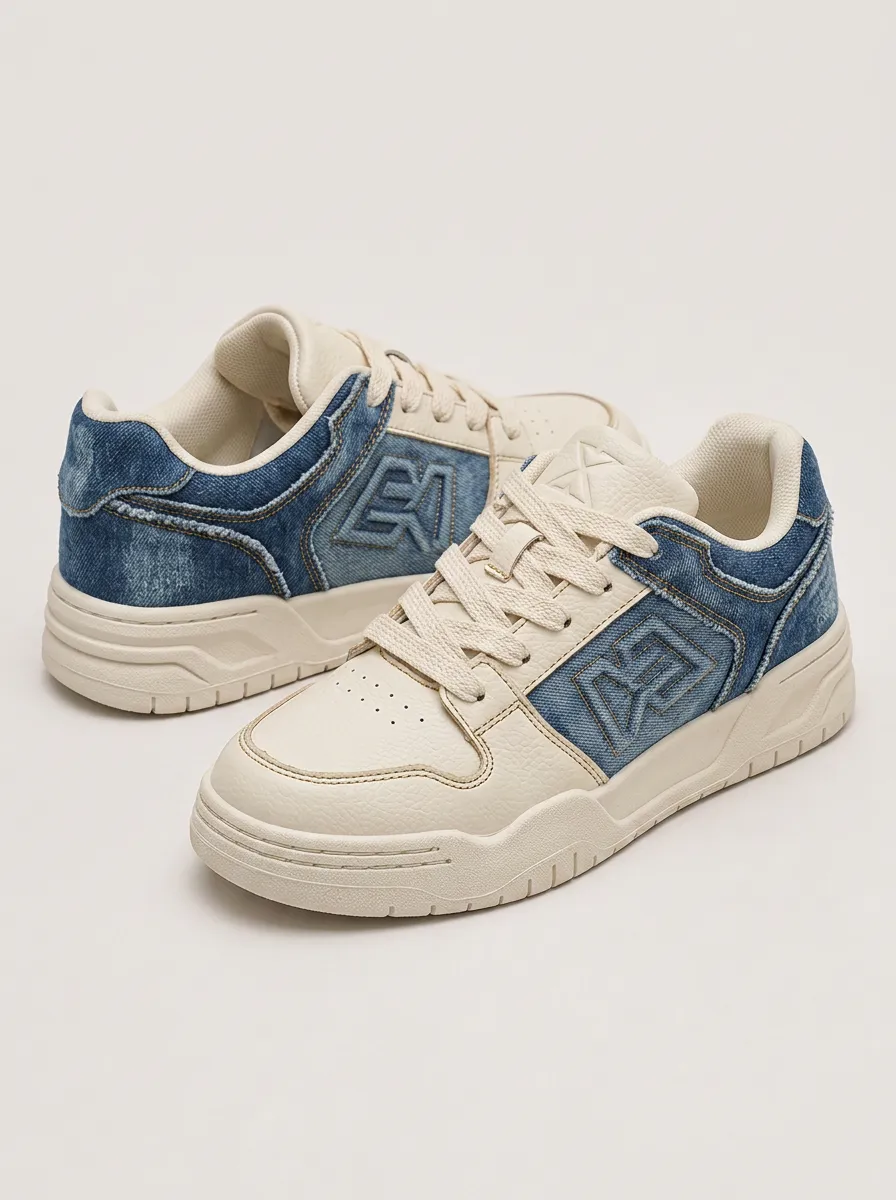 Men's Patchwork Logo Patterned Casual Skate Shoes