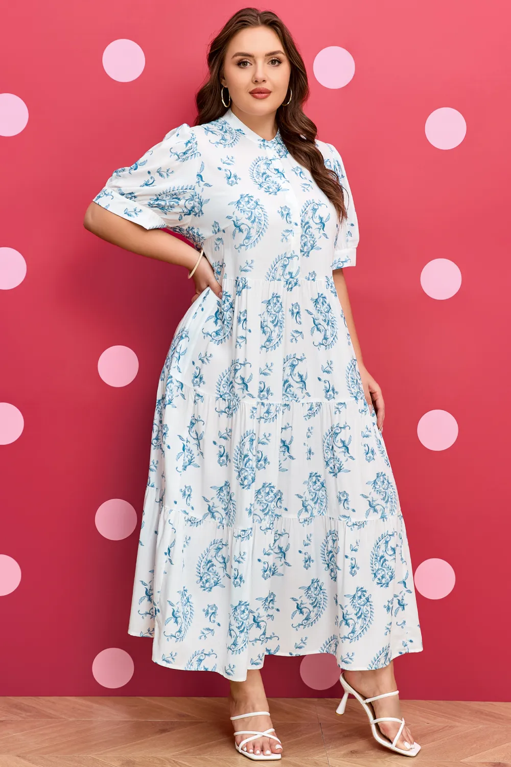 Blue Floral Plus Size Maxi Dress