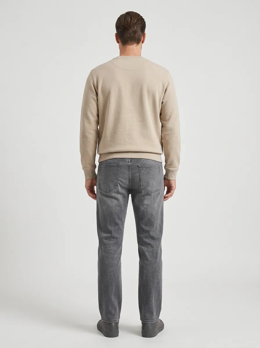 Men's Casual Fashion Grey Washed Straight Leg Jeans