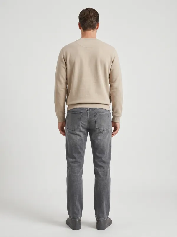 Men's Casual Fashion Grey Washed Straight Leg Jeans
