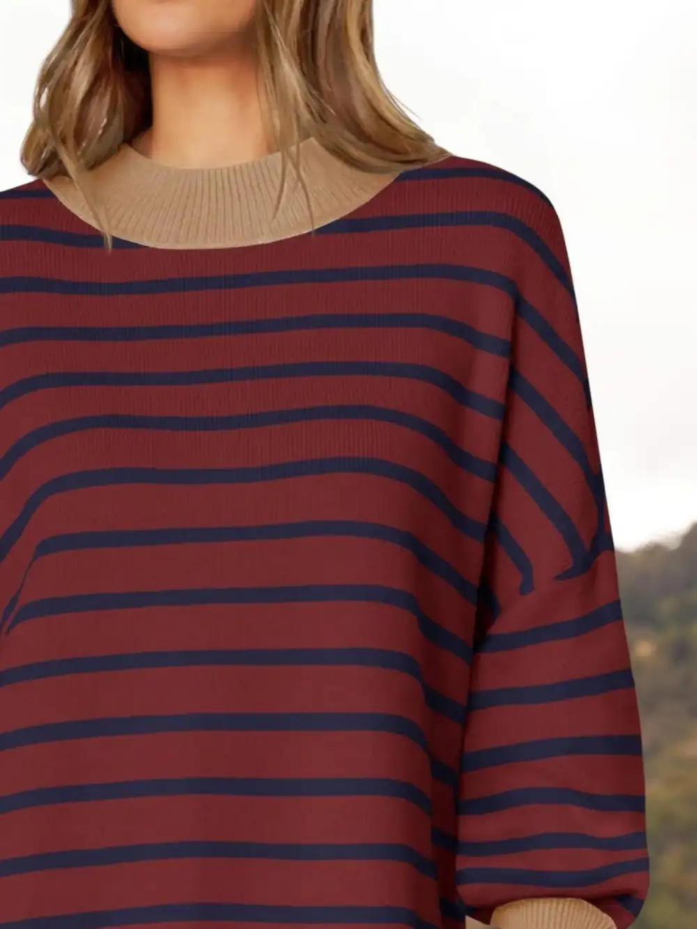 Modern Long Sleeve Round Neck Striped Sweater
