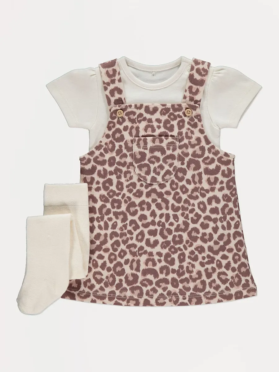 Leopard Print Pinafore Bodysuit and Tights Outfit