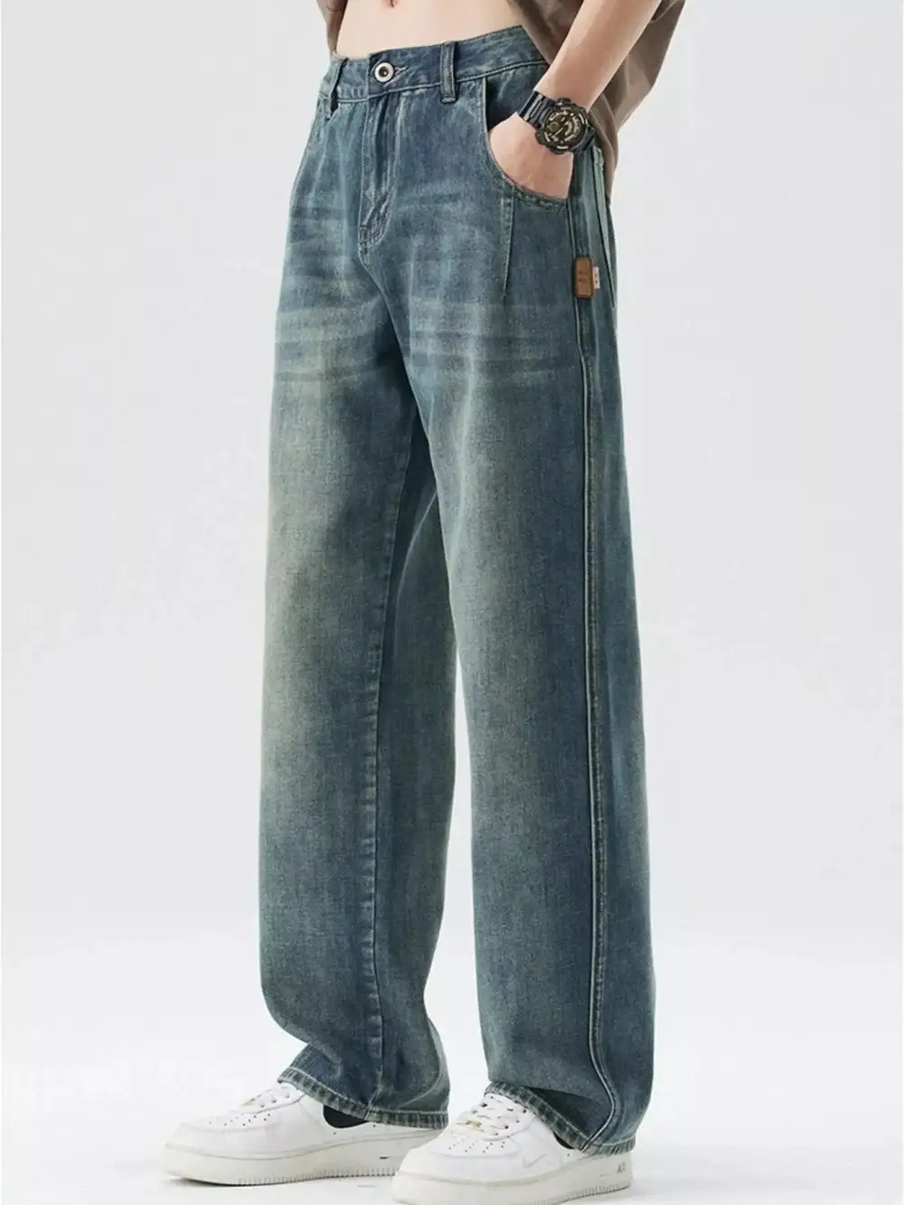 Casual Washed Wide Leg Relaxed Fit Jeans