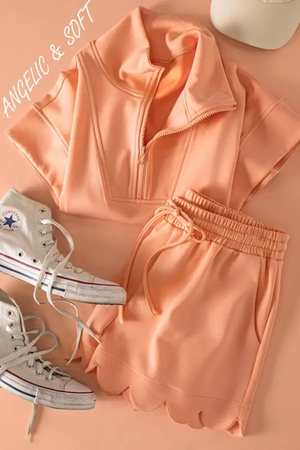 Zip Front Scalloped Two Piece Set