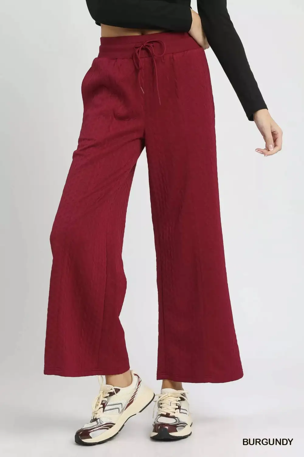 Wide Leg Textured Knit Relaxed Fit Pants