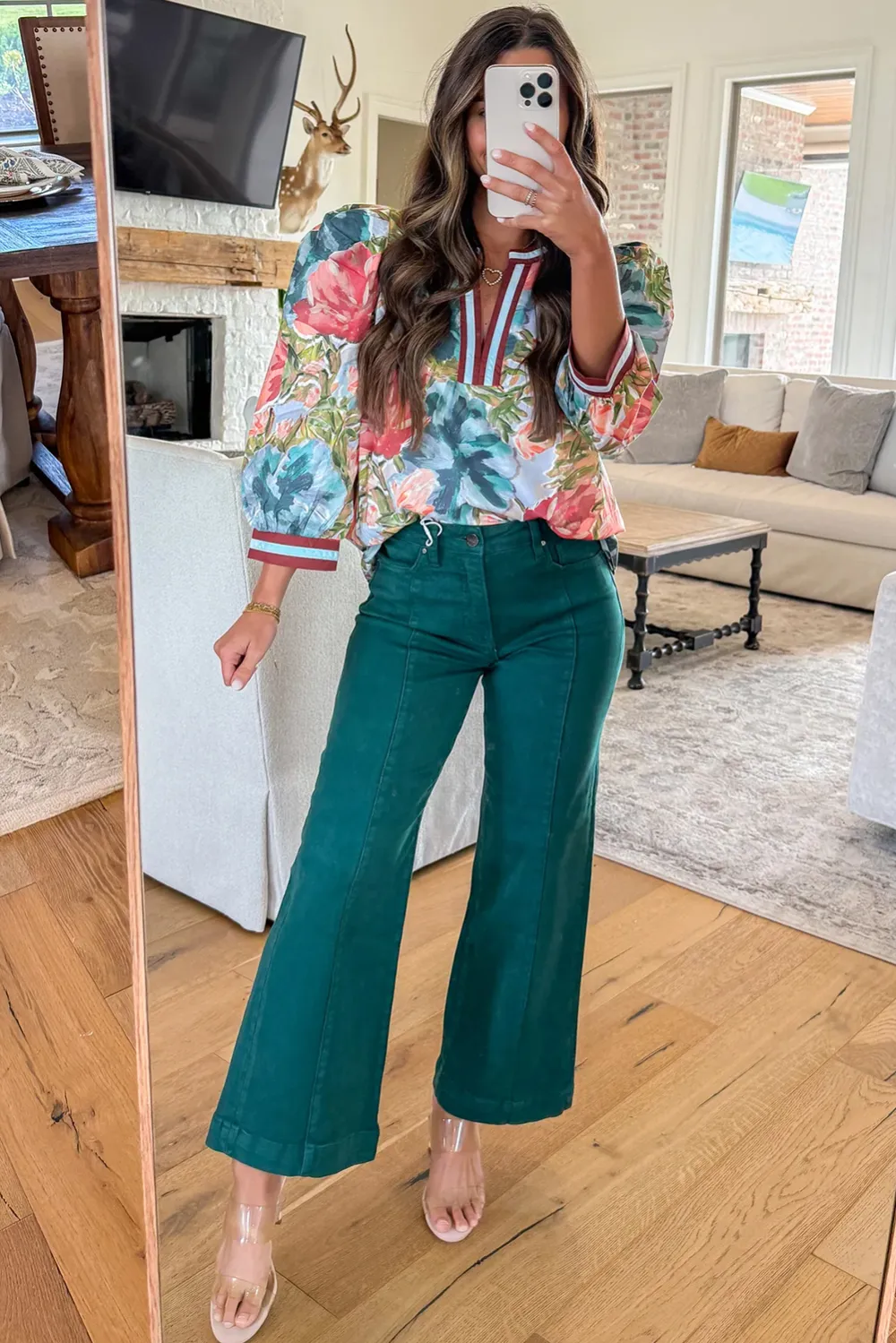 Sky Blue Contrast Trim V Neck Blouse