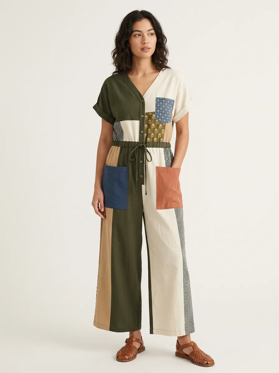 Women's Boho Patchwork Pattern Graphic Jumpsuit