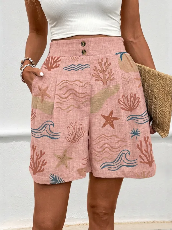 Women's Beach Vacation Starfish Coral Waves Printed Shorts