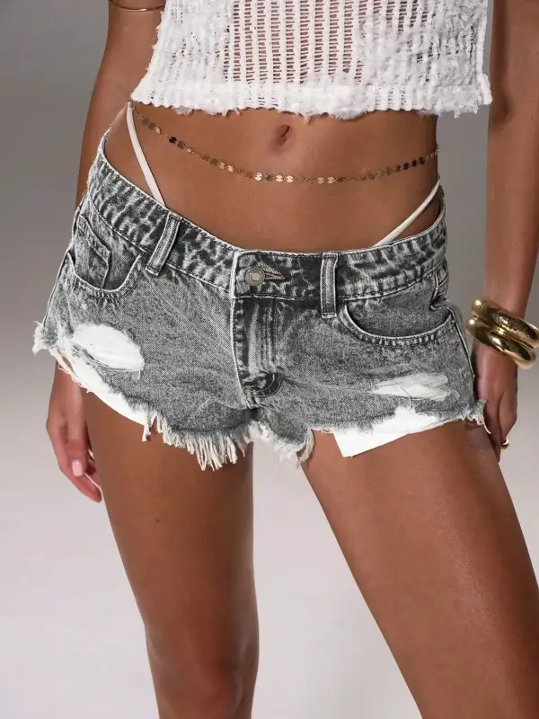 Refined Raw-Hem Distressed Cotton Denim Shorts