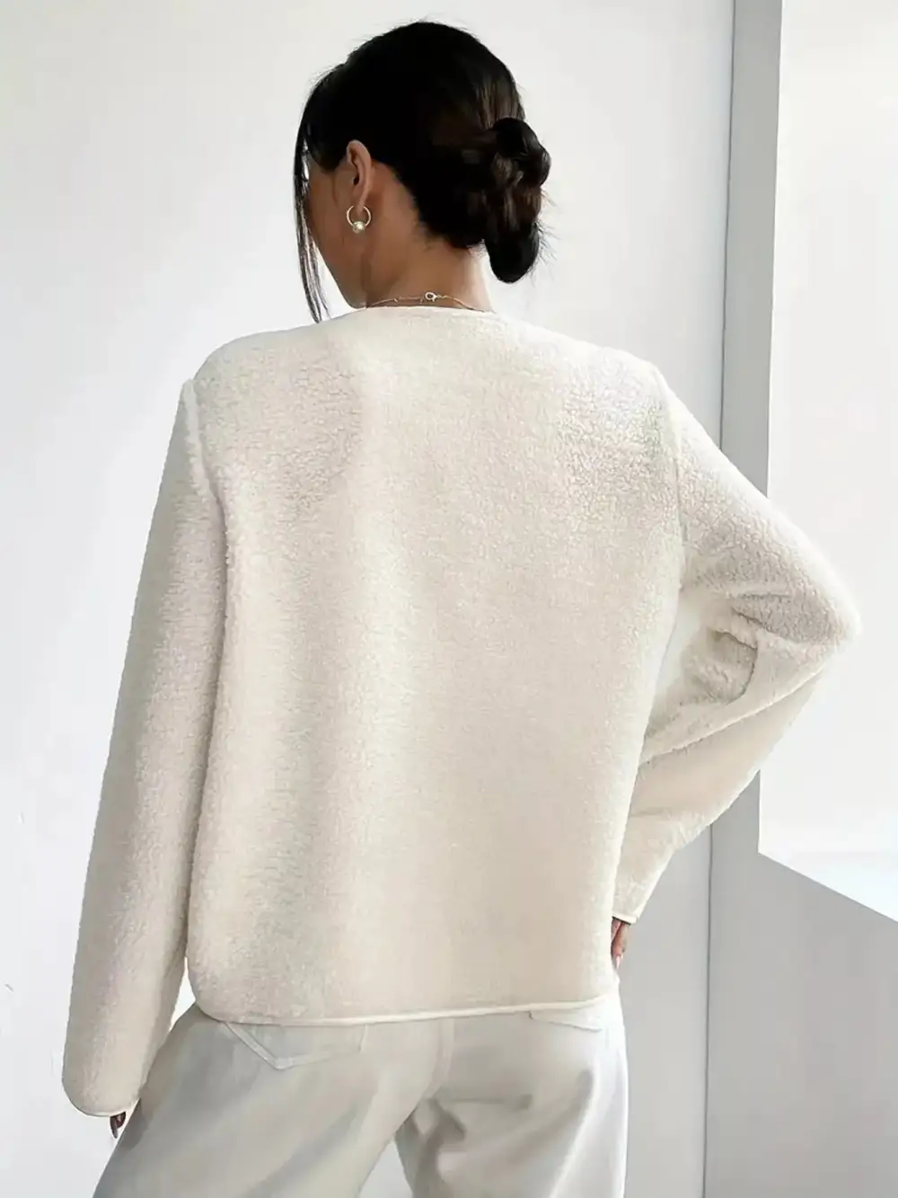 Full Size Textured Button-up Fleece Outerwear Plus Size