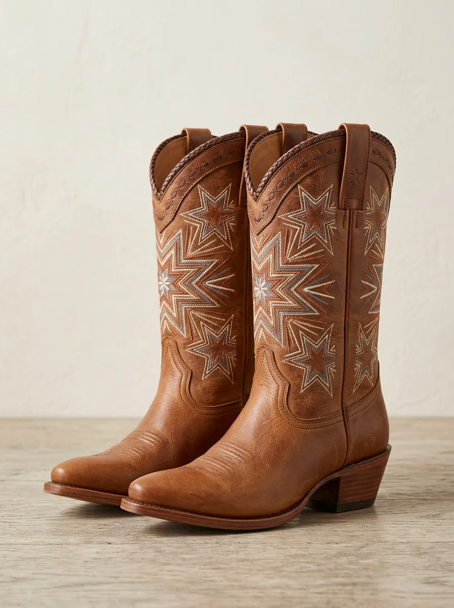 Frontier Star Embroidered Rodeo Style Unisex Western Cowboy Boots