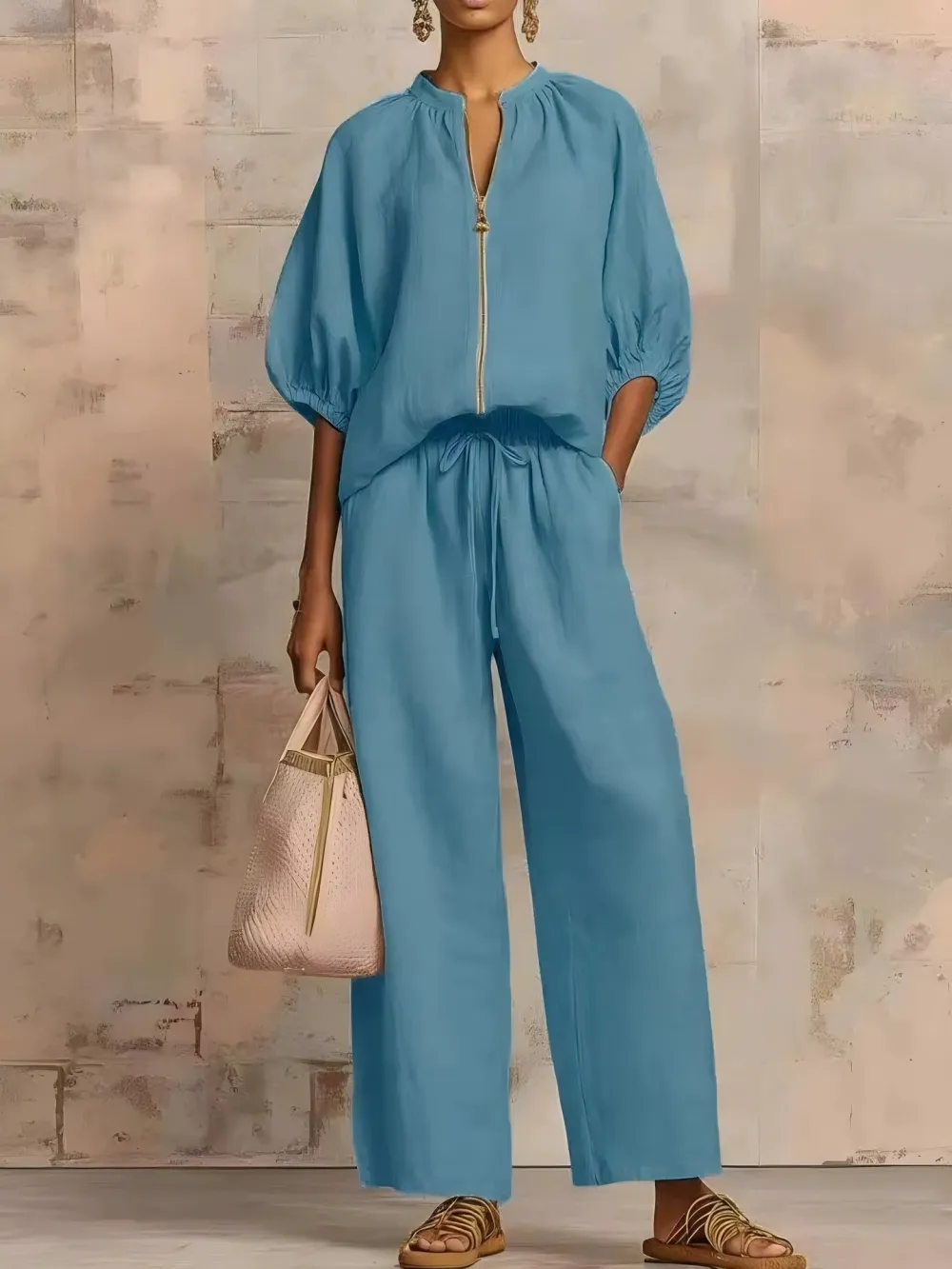 Wide-Leg Denim Stretch Women's Matching Set