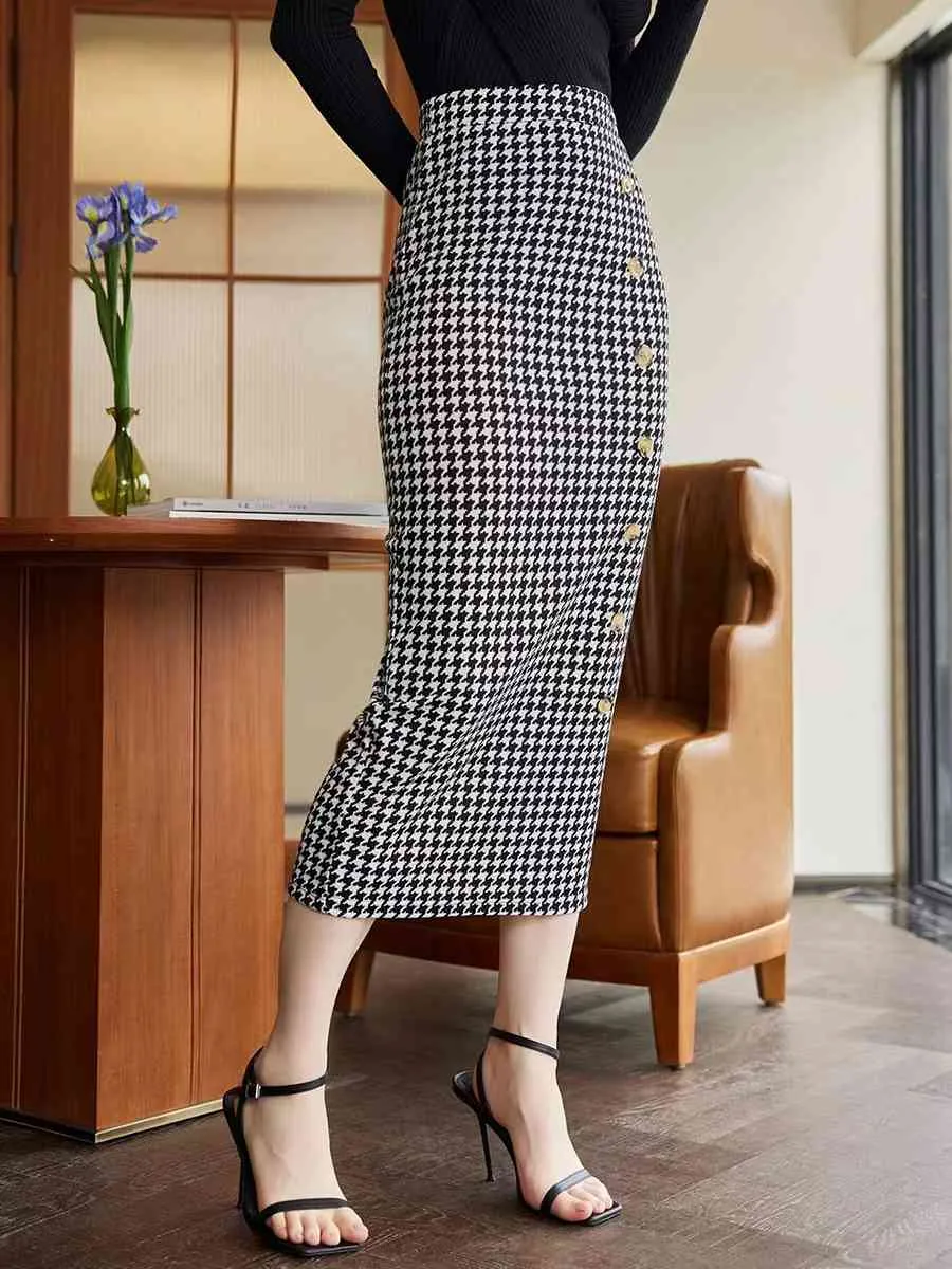 Button Front Midi Side Slit Skirt