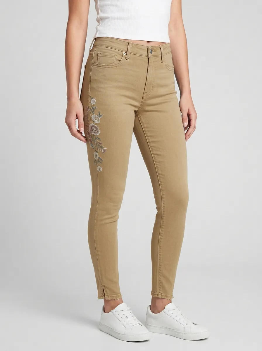 Women's Floral Vintage Flower Embroidered Printed Slim Jeans