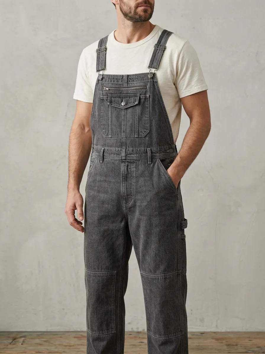 Men's Bib Washed Workwear Denim Bib Overalls