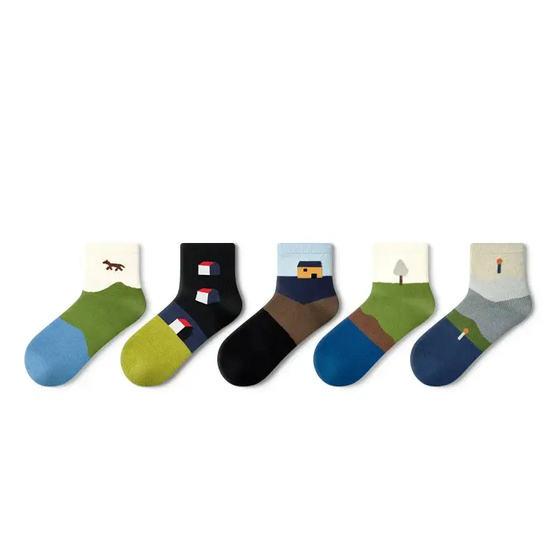 Scenic Nature Pattern Cotton Socks