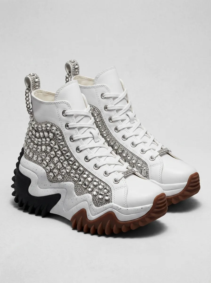 Everyday Lace-Detail Lace-Up Women's Rhinestone Platform Shoes