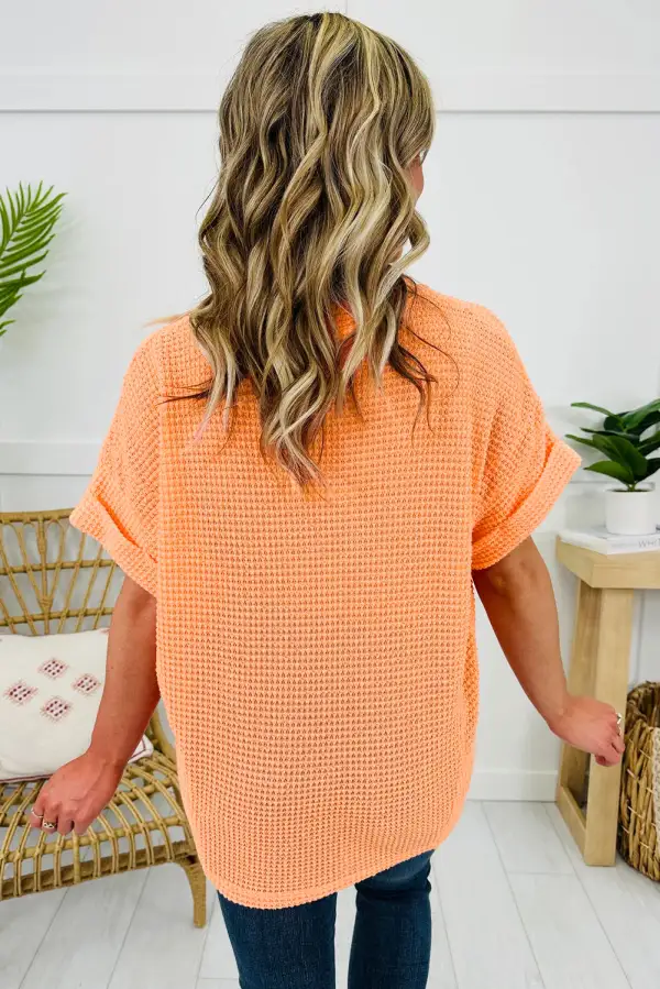 Grapefruit Waffle Neck Short Tee