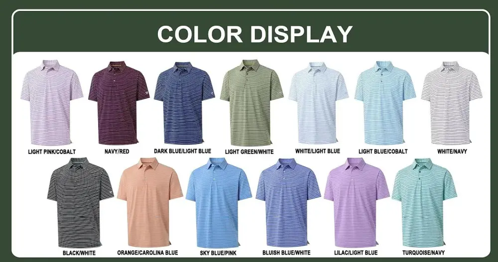 Men's Golf Striped Short Sleeve Polo Shirts Performance Comfortable Shirt