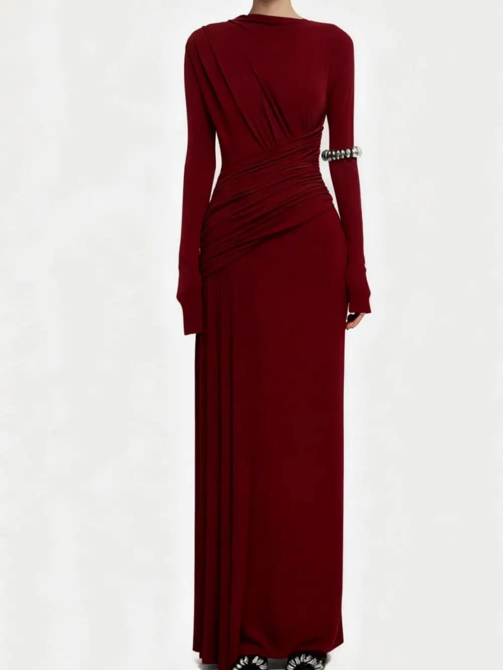 Drape Ruched Long Sleeve Maxi Dress