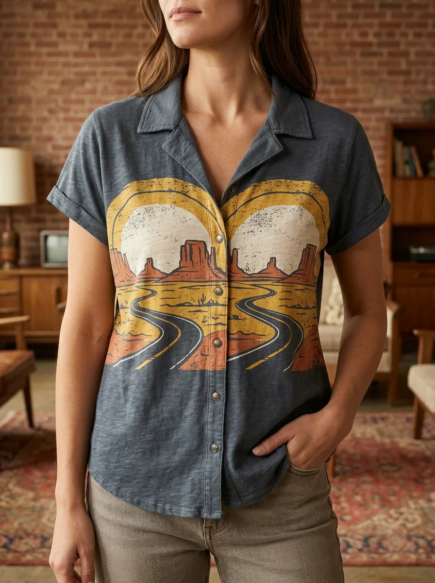 Women's Western Desert Road Trip Printed Shirt