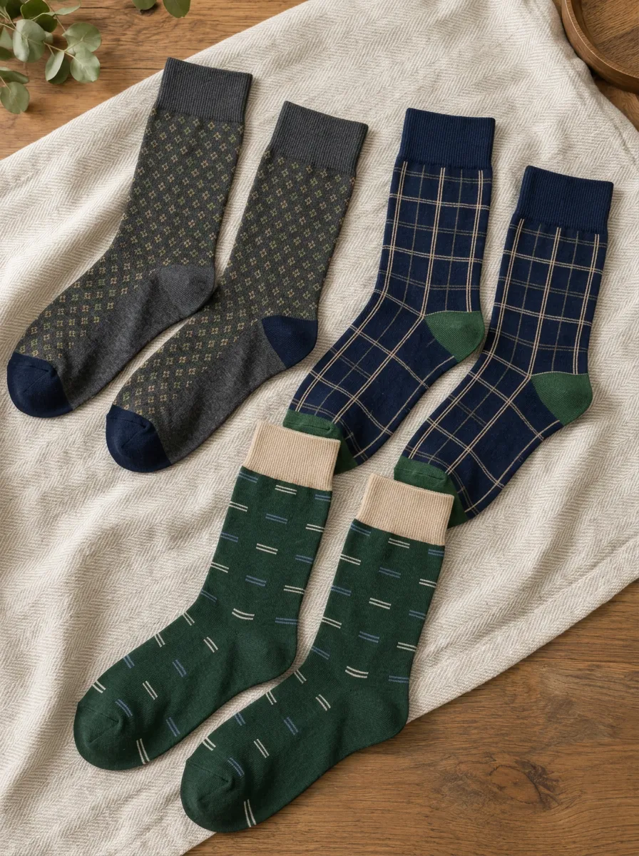 Men's Vintage Geometric Plaid Striped Pattern Printed Socks Set