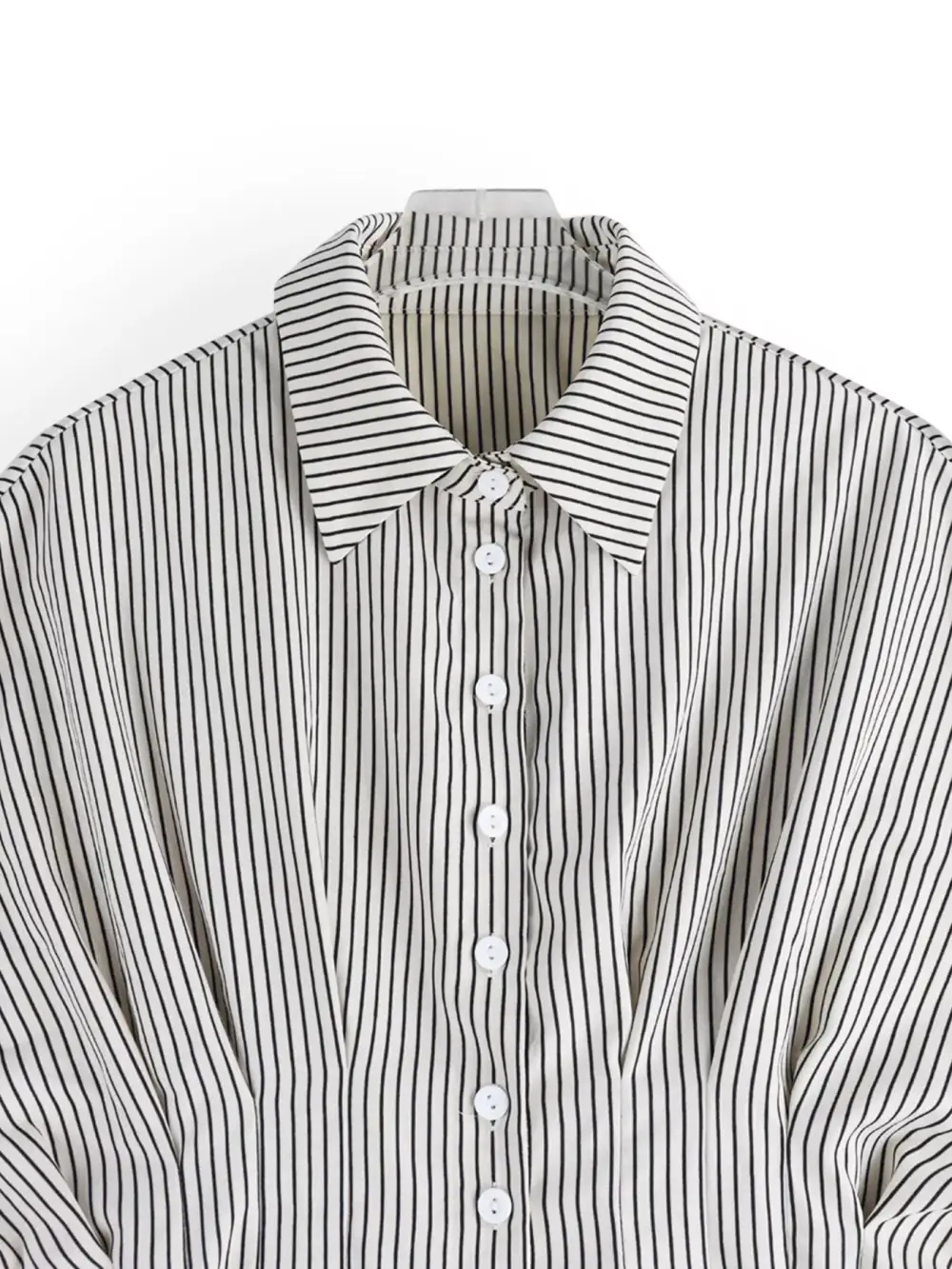 Cinched-Waist Striped Buttoned Shirt