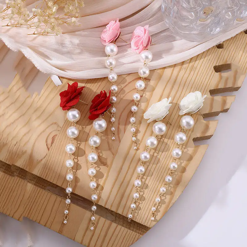 Floral Pearl Fringe Drop Earrings