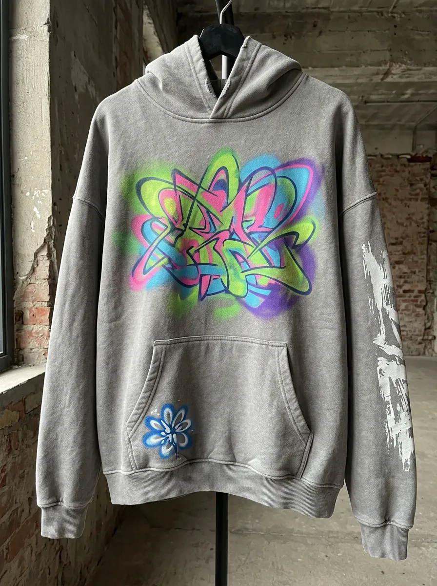 Unisex Streetwear Graffiti Neon Abstract Flower Graphic Hoodie