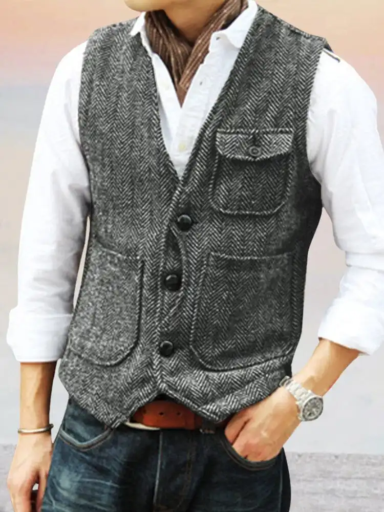Open Stitch Textured Suit Vest