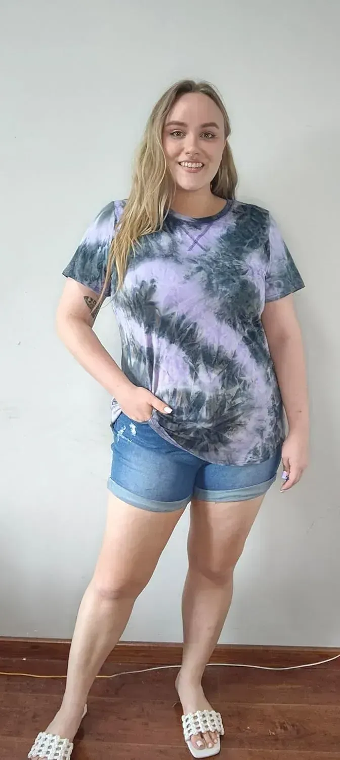 TIYOMI Plus Size T Shirt for Women Short Sleeve Tunic Cross Line Shirts Round Neck Tops Summer Blouse XL-5XL 14-28