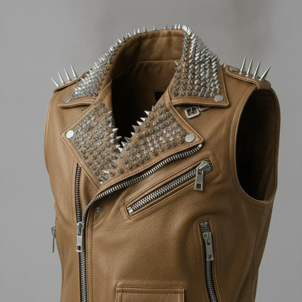 Leather Biker Studded Belted Jacket
