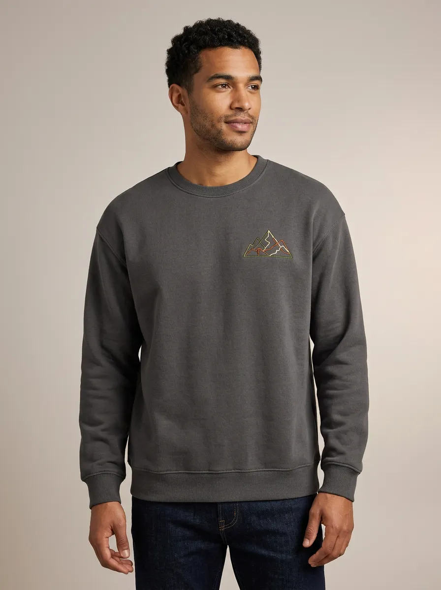 Men's Charcoal Mountain Line Art Fleece Sweatshirt