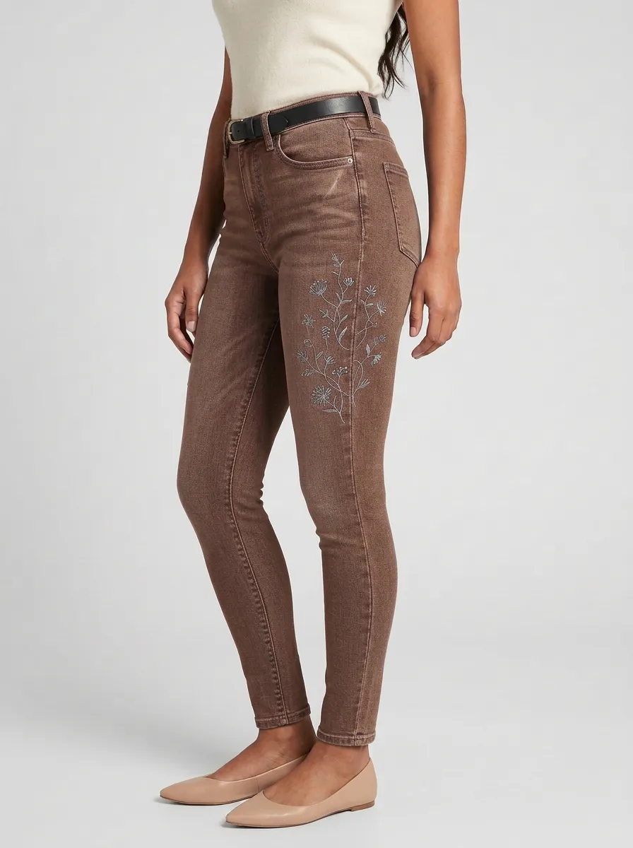 Women's Mason Floral Botanical Embroidered Graphic Slim Jeans