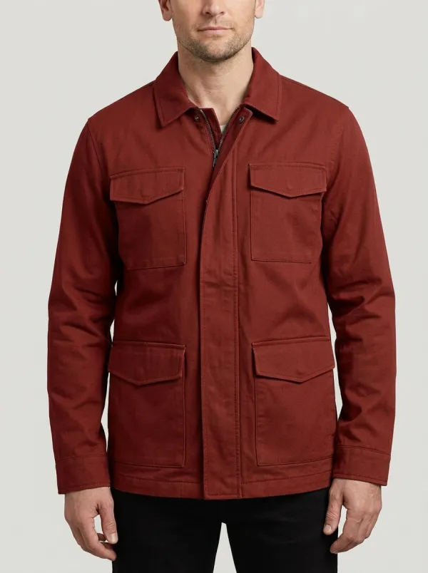 Men's Military Style Olive Green Utility Pocketed Jacket