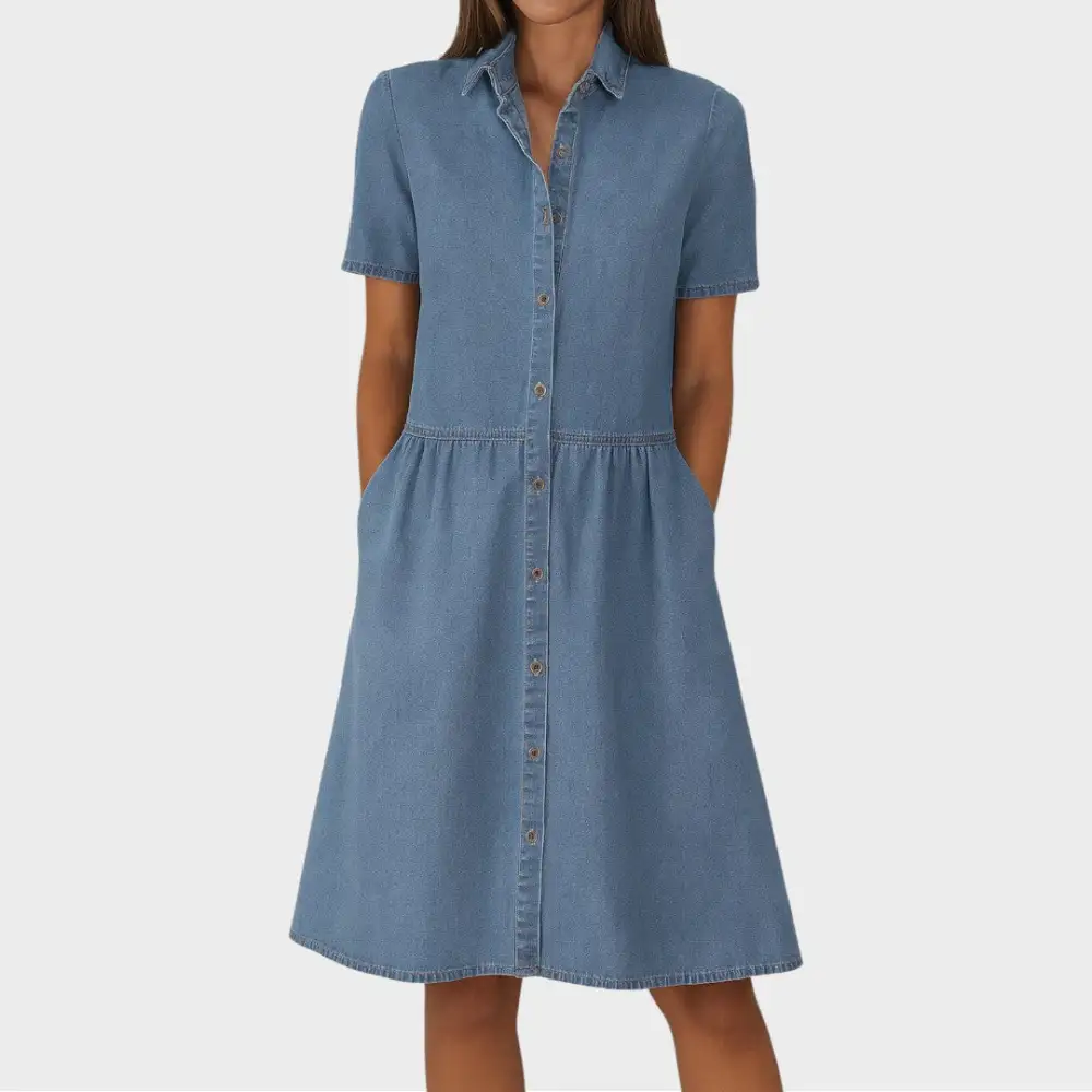 Denim Pocket Detail Shirt Style Casual Dress