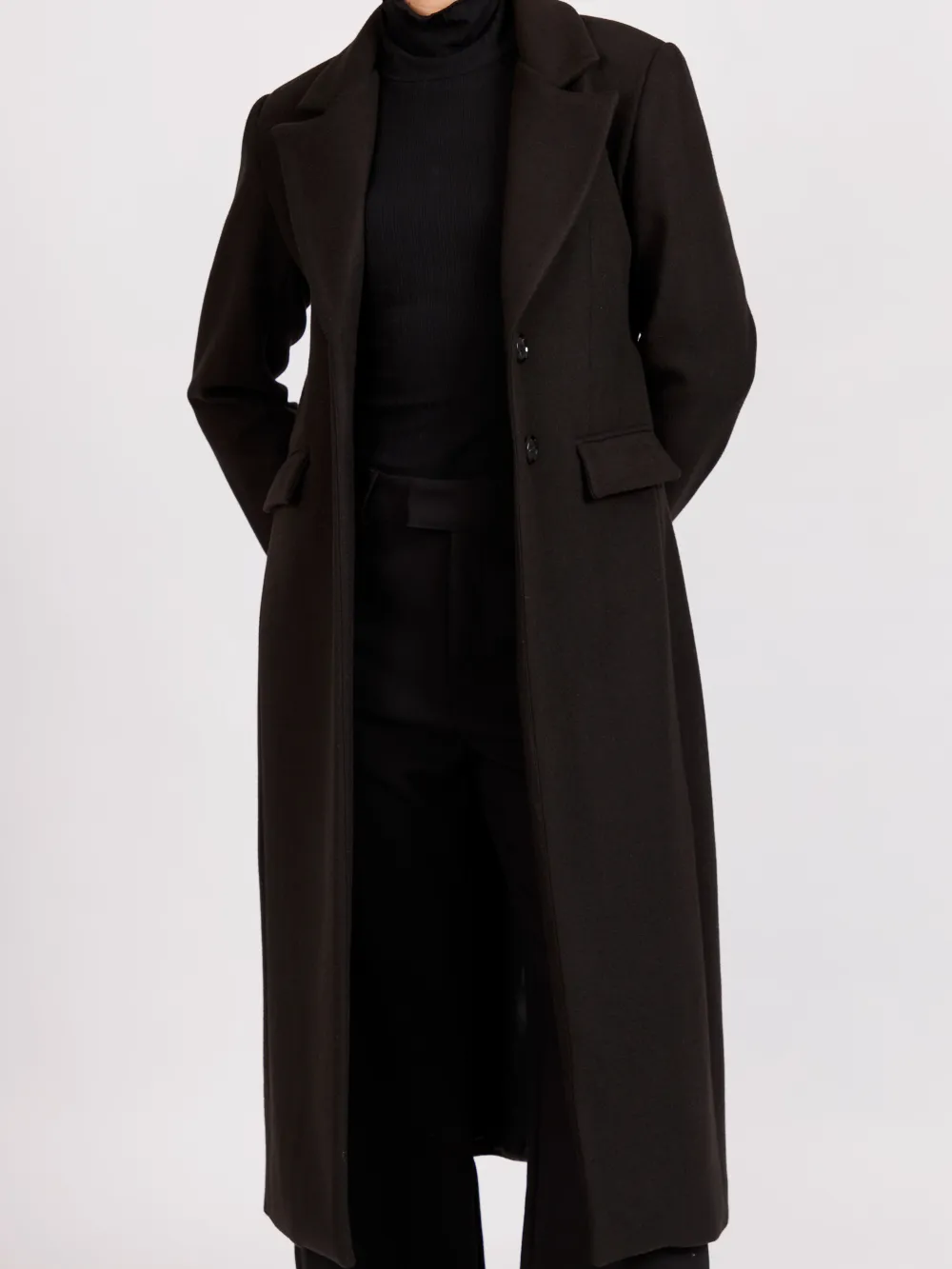 Long Double-Breasted Slim-Fit Coat